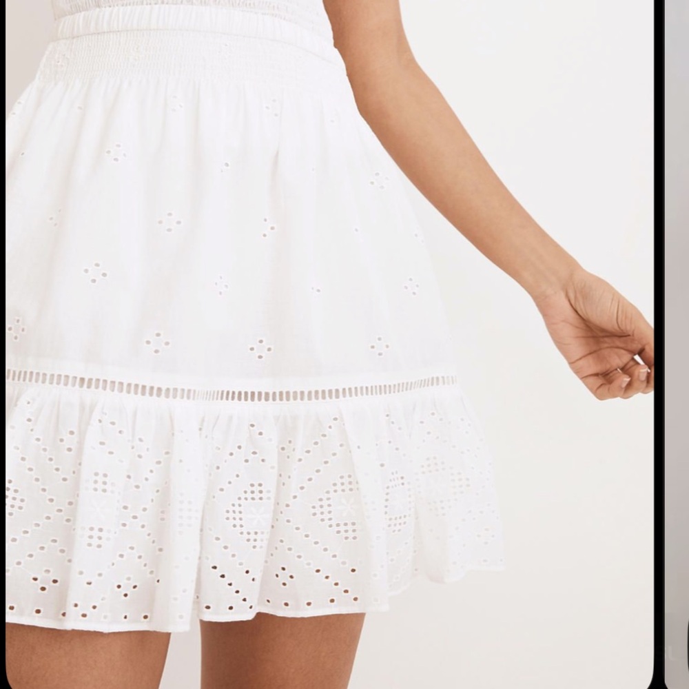 Madewell White Eyelet Elastic & Smock-Waist Skirt XXS NWT